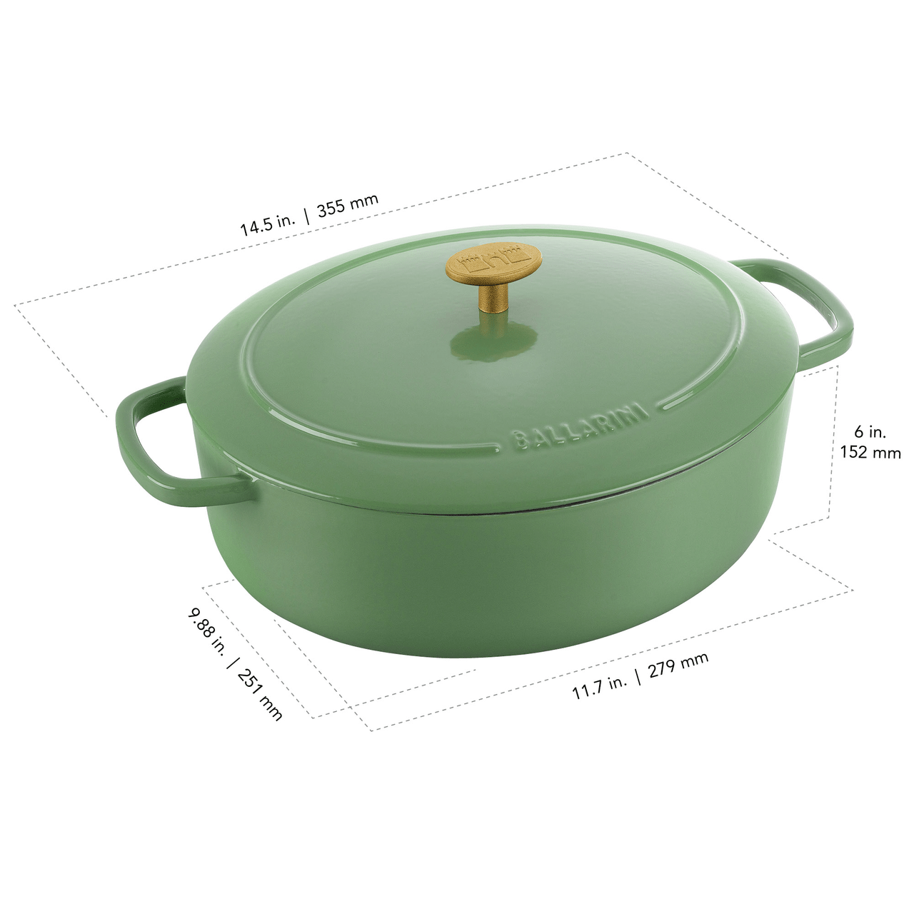 Ballarini Bellamonte Cast Iron 4.75-qt Oval Dutch Oven - Saggio Green