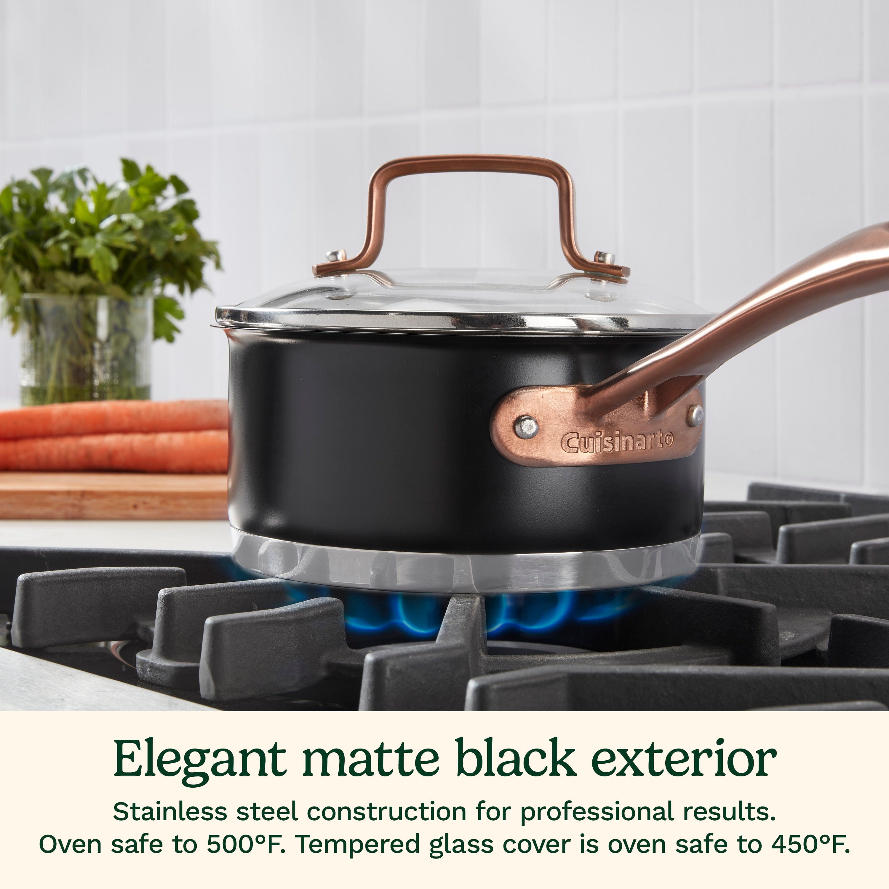 Cuisinart Matte Black Elegance 1.5qt Saucepan with Cover, Black