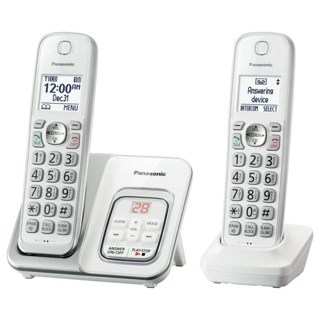 Panasonic Cordless Phone, Call Block & Answering Machine, 2 Handsets - Certified Refurbished
