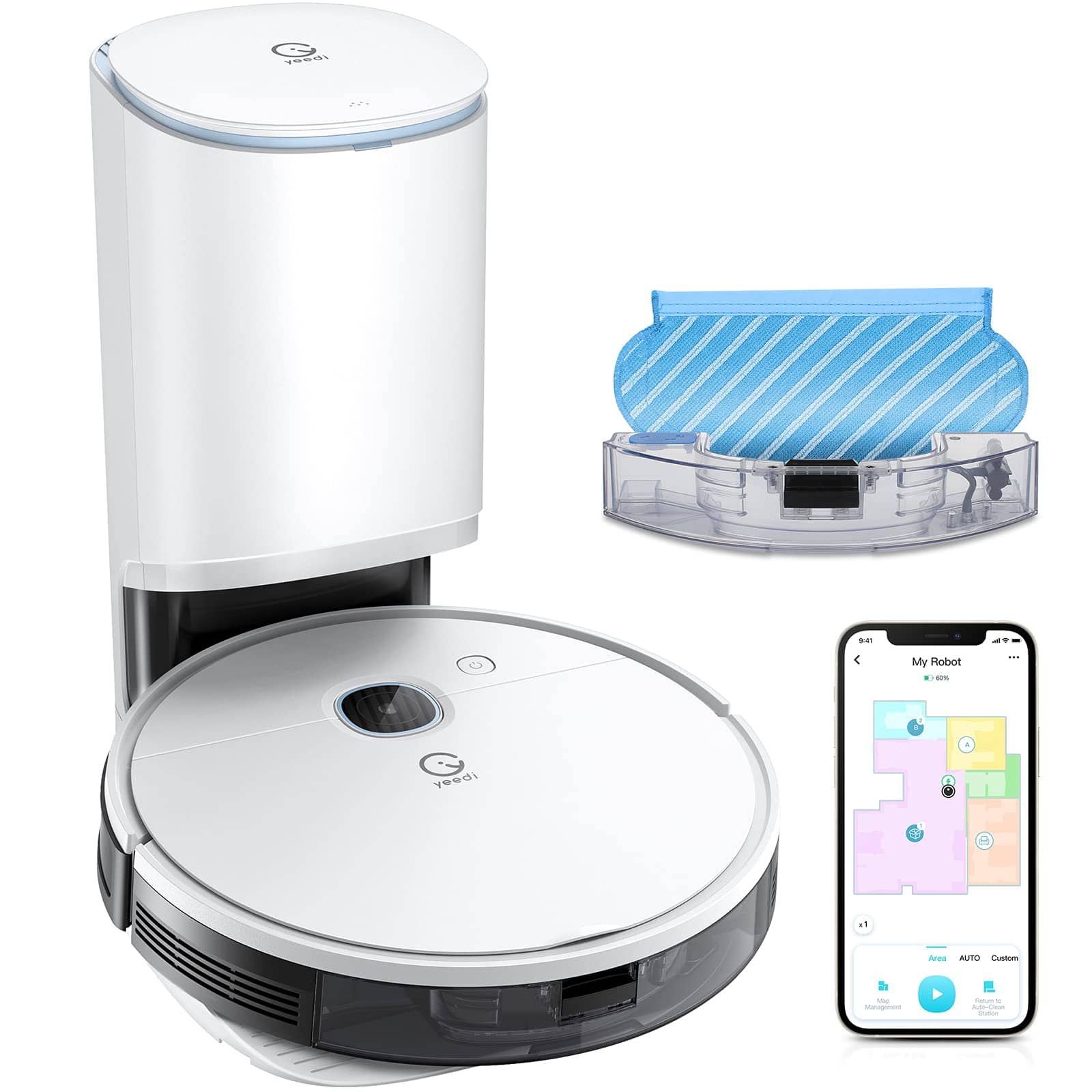 Ecovacs Yeedi Vac Station K781+ Robot Vacuum & Mop, Self-Empty, 3000Pa Suction, 200-Min Runtime, Smart Visual Mapping, White - Certified Refurbished