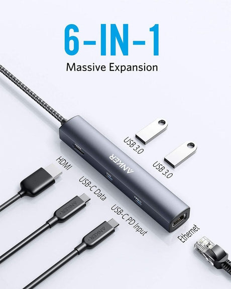 Anker <b>543</b> USB-C Hub (6-in-1, Slim)