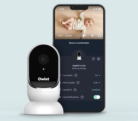 Owlet Cam Audio and Background Sound, Room Temp, Night Vision Smart HD Video Camera Baby Monitor White
