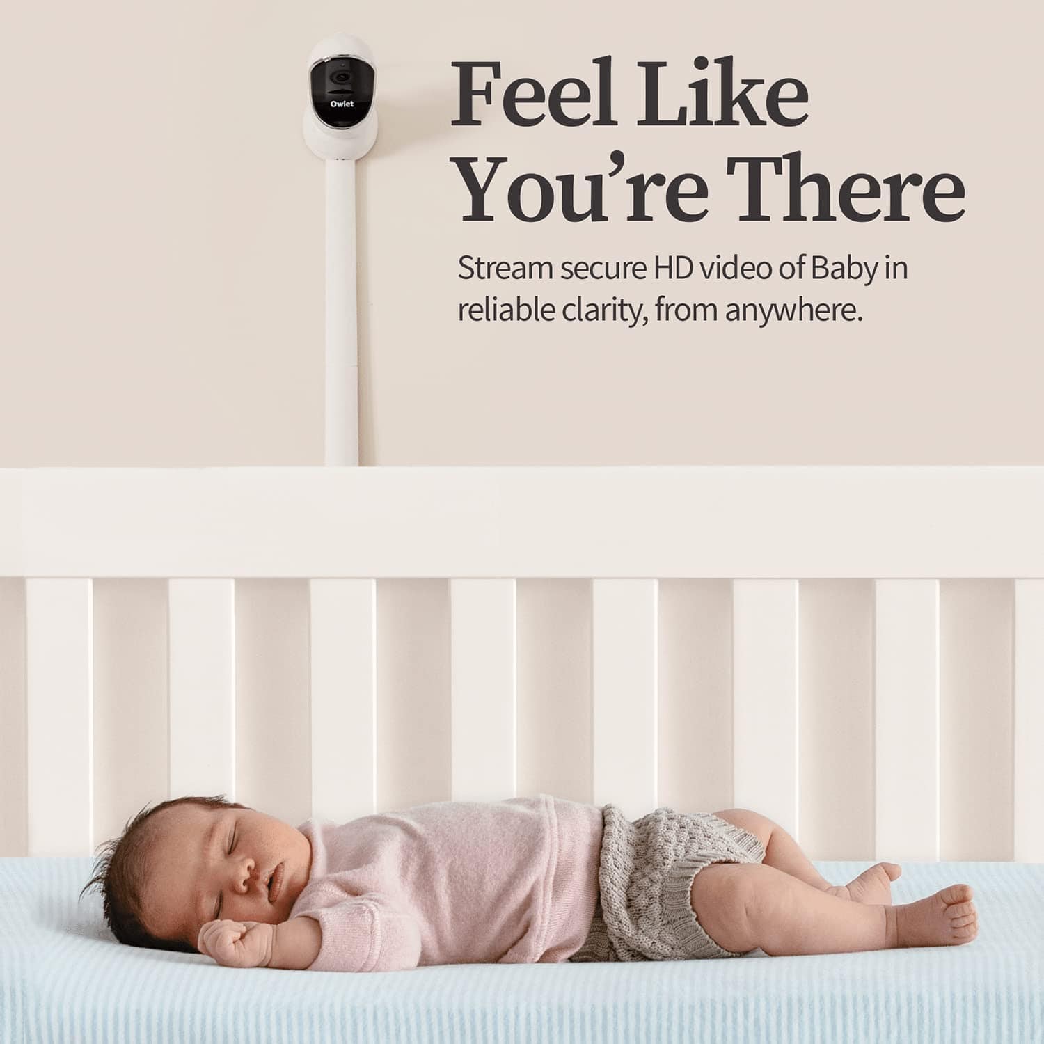 Owlet Cam Audio and Background Sound, Room Temp, Night Vision Smart HD Video Camera Baby Monitor White