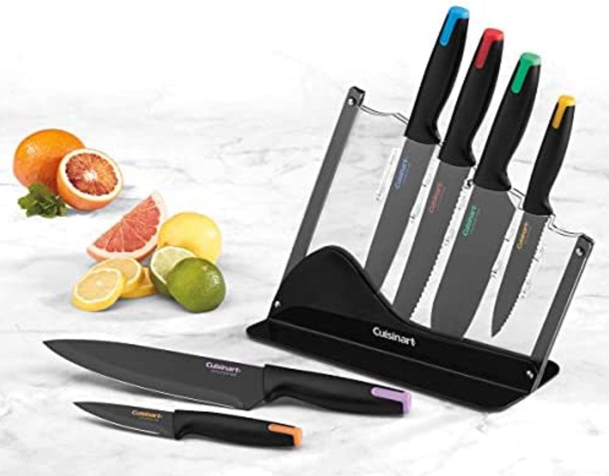 Cuisinart 7 Pieces Ceramic Coated Cutlery Set with Color End Caps & Acrylic Stand Black