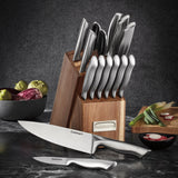 Cuisinart 15pc Elite Series Stainless Steel Block Set with Acacia Block, Silver
