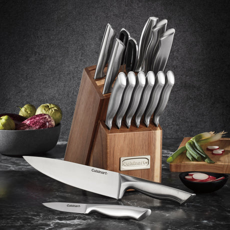 Cuisinart 15pc Elite Series Stainless Steel Block Set with Acacia Block, Silver
