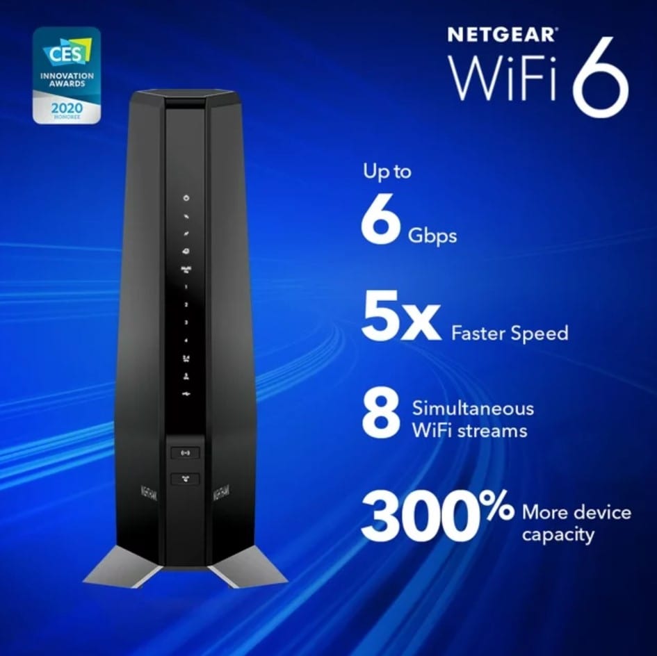 NETGEAR CAX80-100NAR Nighthawk AX600 6Gbps DOCSIS 3.1 WiFi 6 Cable Modem - Certified Refurbished