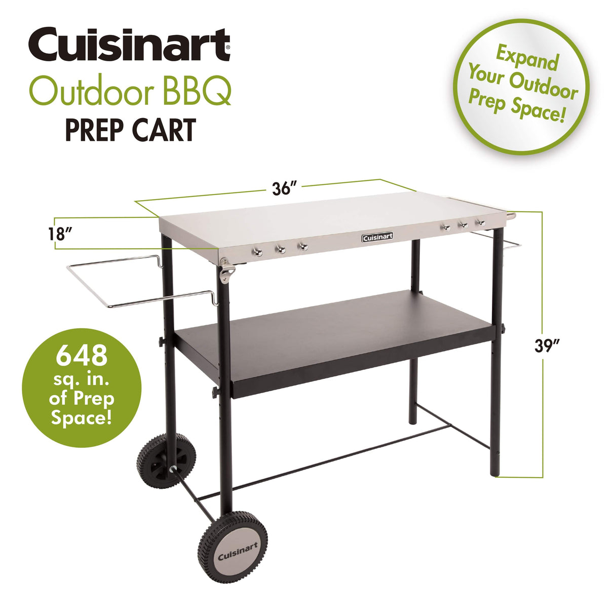 Cuisinart Outdoor BBQ Prep Cart, Black Stainless