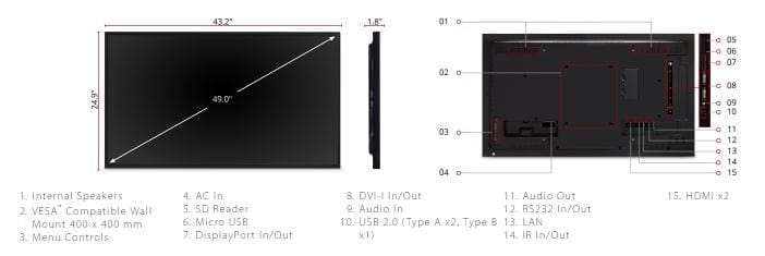 ViewSonic 49" 24/7 Usage Commercial Display