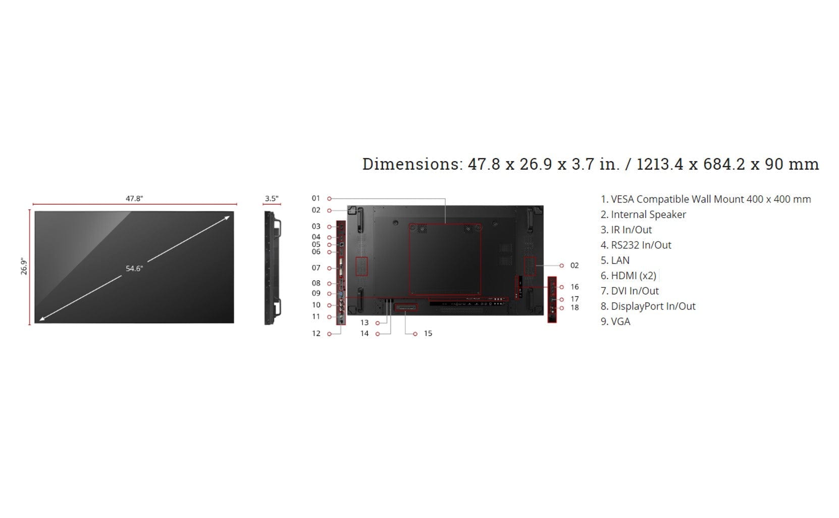 ViewSonic CDX5552-R 55" Ultra-Narrow Bezel Optimized Commercial Display - Certified Refurbished