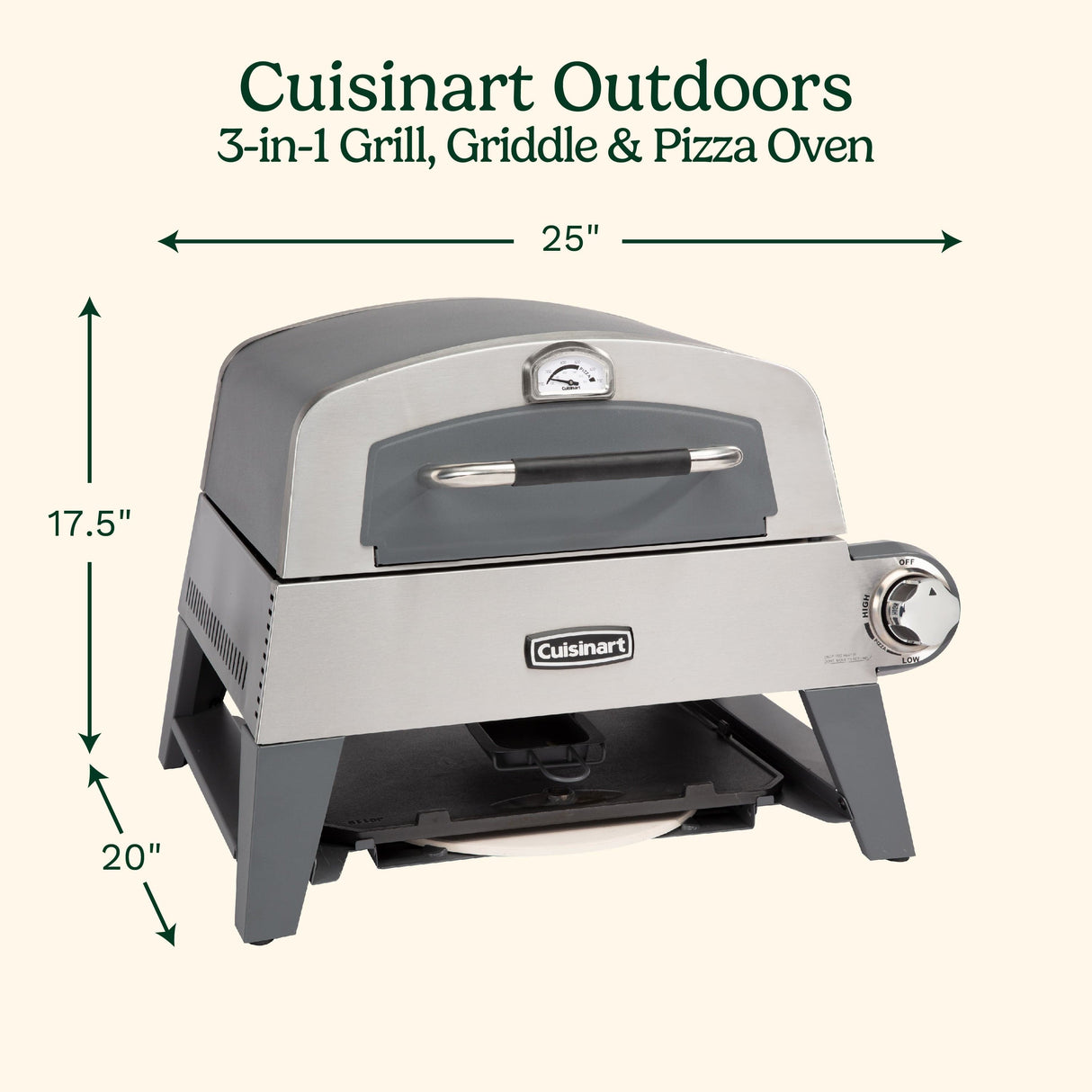 Cuisinart 3-in-1 Grill, Griddle, and Pizza Oven, Gray