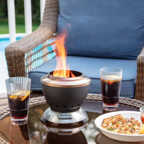 Cuisinart 7.5” Cleanburn Smokeless Table Top Fire Pit, Silver & Black
