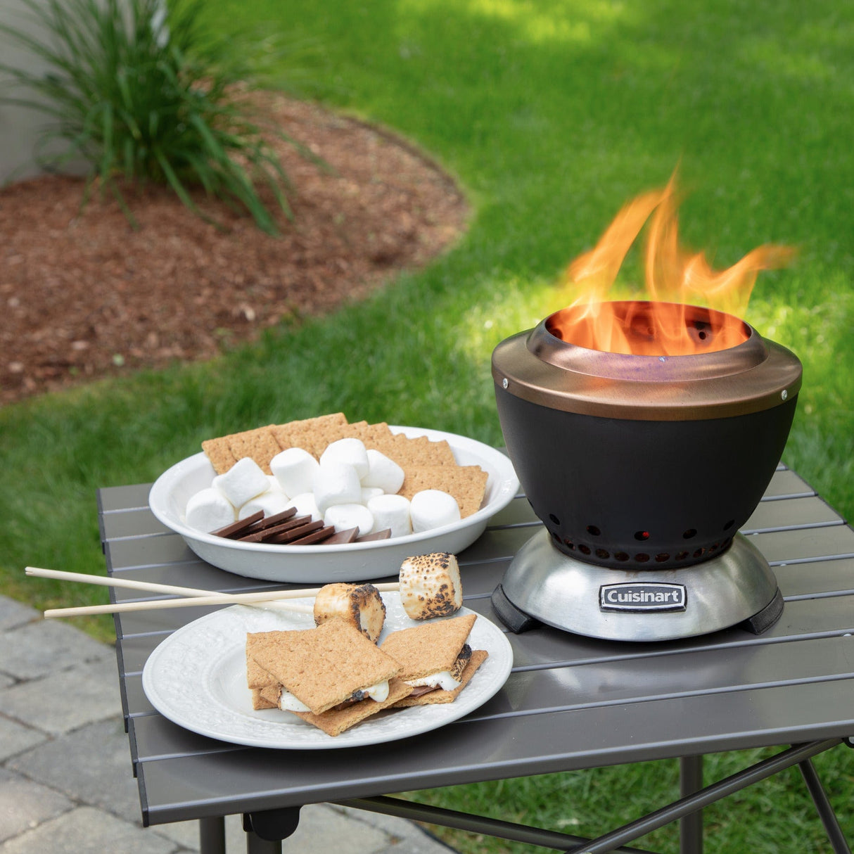 Cuisinart 7.5” Cleanburn Smokeless Table Top Fire Pit, Silver & Black