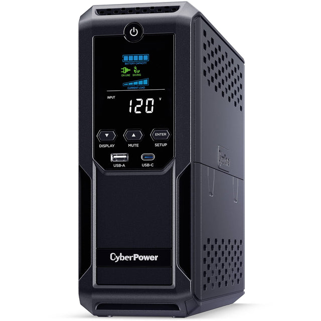 CyberPower CP1500AVRLCD3 Intelligent LCD Series 1500VA/900W, 12 Outlets, 2 USB Ports, AVR, Mini Tower UPS System, Black - Certified Refurbished