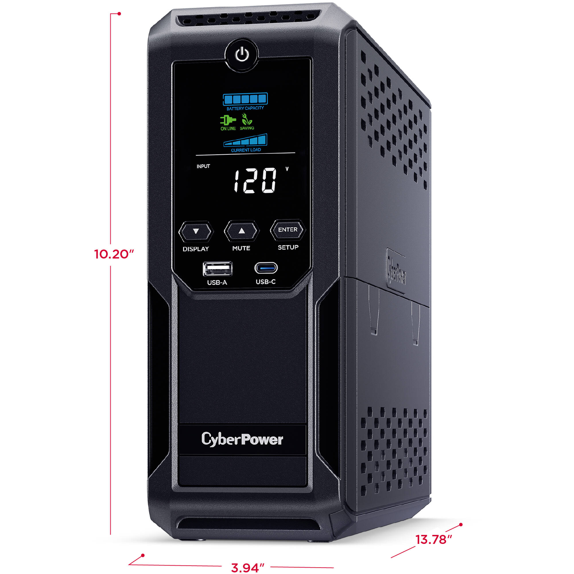 CyberPower CP1500AVRLCD3-R 1500VA/900W, 12 Outlets, 2 USB Ports, AVR, Intelligent LCD Mini Tower UPS System, Black - Certified Refurbished