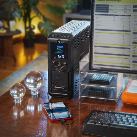 CyberPower CP1500AVRLCD3 Intelligent LCD Series 1500VA/900W, 12 Outlets, 2 USB Ports, AVR, Mini Tower UPS System, Black - Certified Refurbished