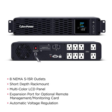 CyberPower PFC 1500VA/1000W, 8 Outlets, AVR, Short Depth 2U Rackmount Sinewave UPS System - Certified Refurbished