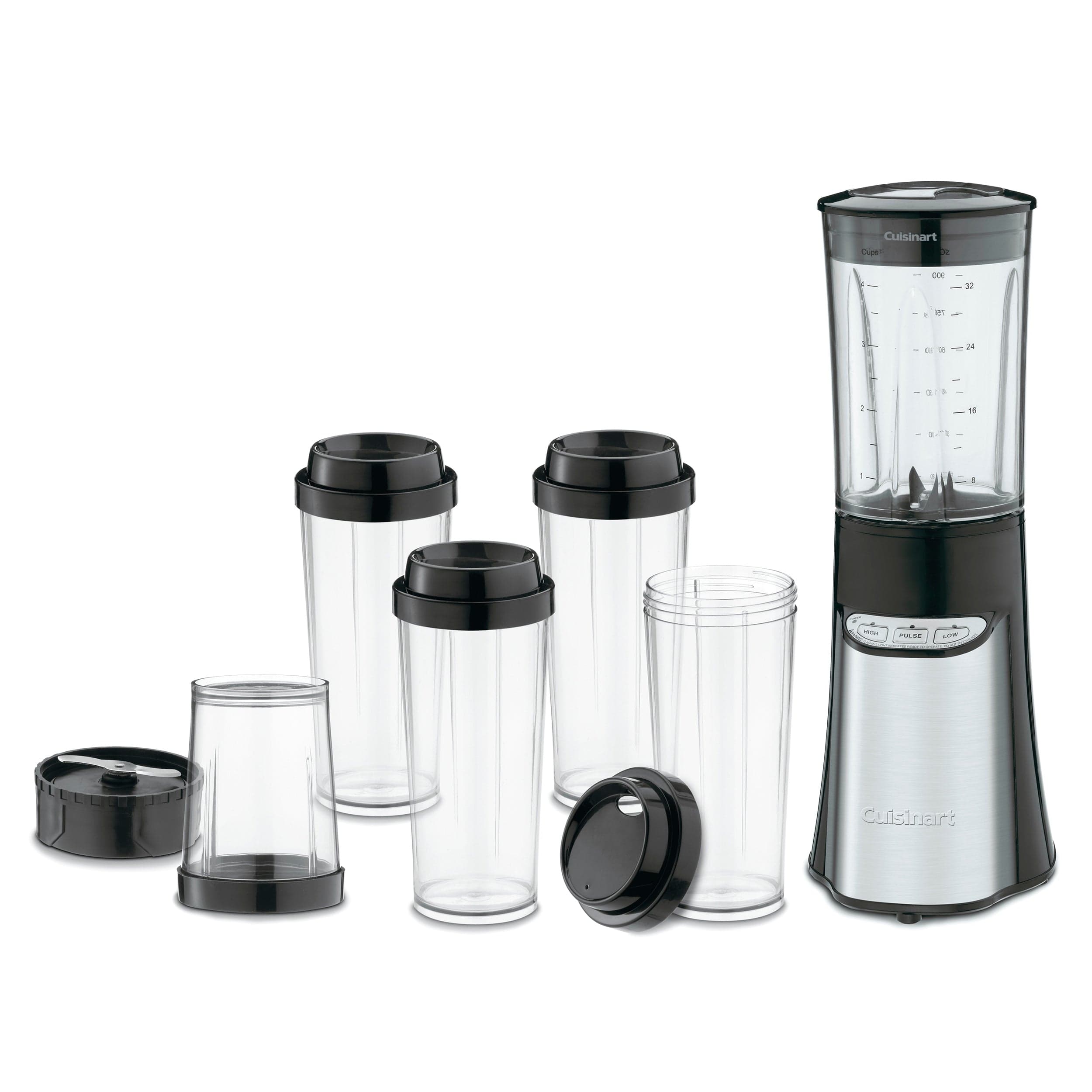 Cuisinart Compact Portable Blending/Chopping BPA-Free Blender + 4 Travel Cups, 350 Watt, 32 oz. Black - Certified Refurbished