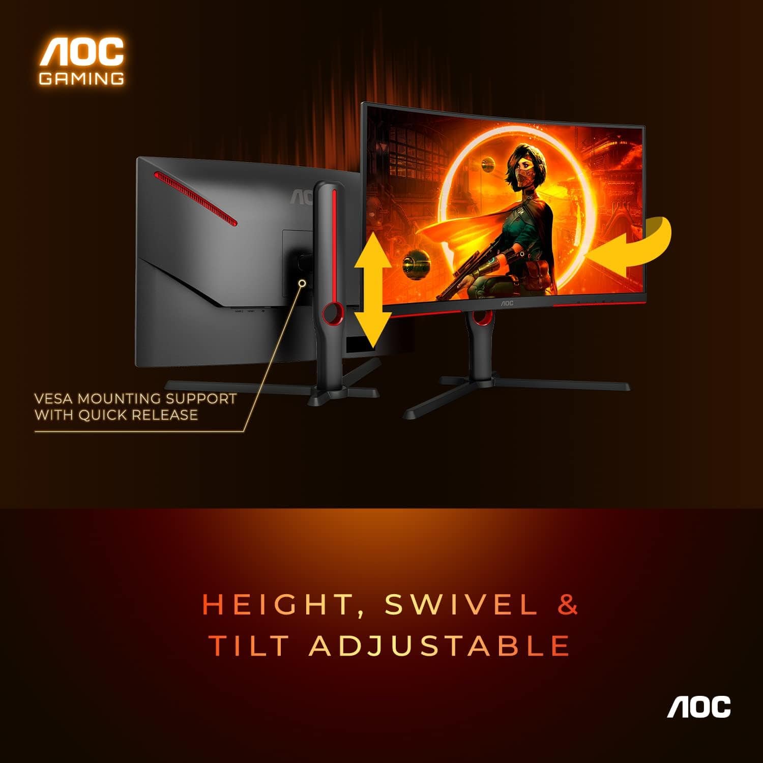 AOC CQ27G3Z 27" 2560x1440 240Hz Curved QHD Gaming Monitor - Certified Refurbished