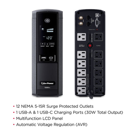CyberPower 1500 VA/900 W Sine Wave UPS System - Certified Refurbished