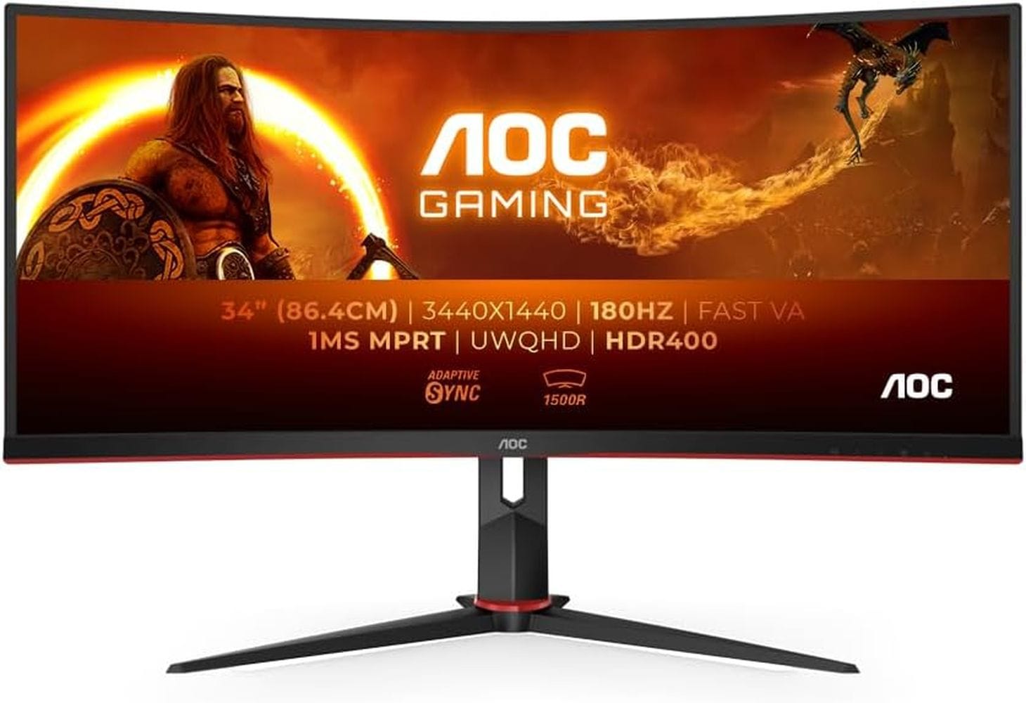 AOC 34" 3440x1440 144Hz WQHD Curved Gaming Monitor - Certified Refurbished