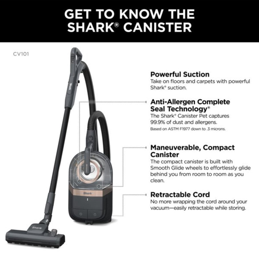 Shark CV101 Bagless Corded with Self-Cleaning Brushroll Canister Vacuum, Grey