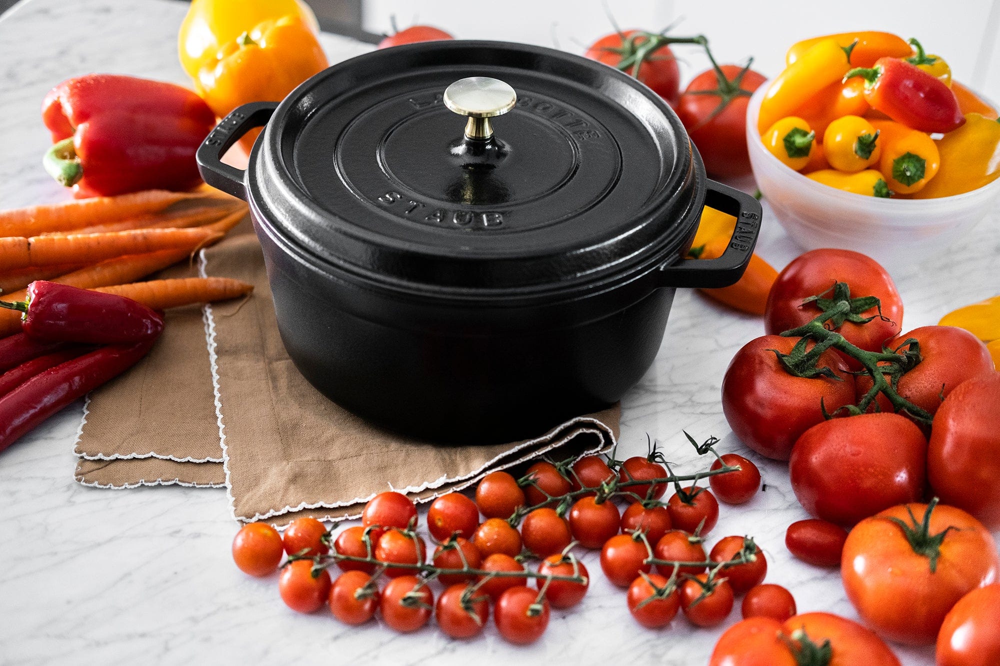 Staub Cast Iron Round Cocotte, Dutch Oven, 4-quart, serves 3-4, Made in France,  Matte Black