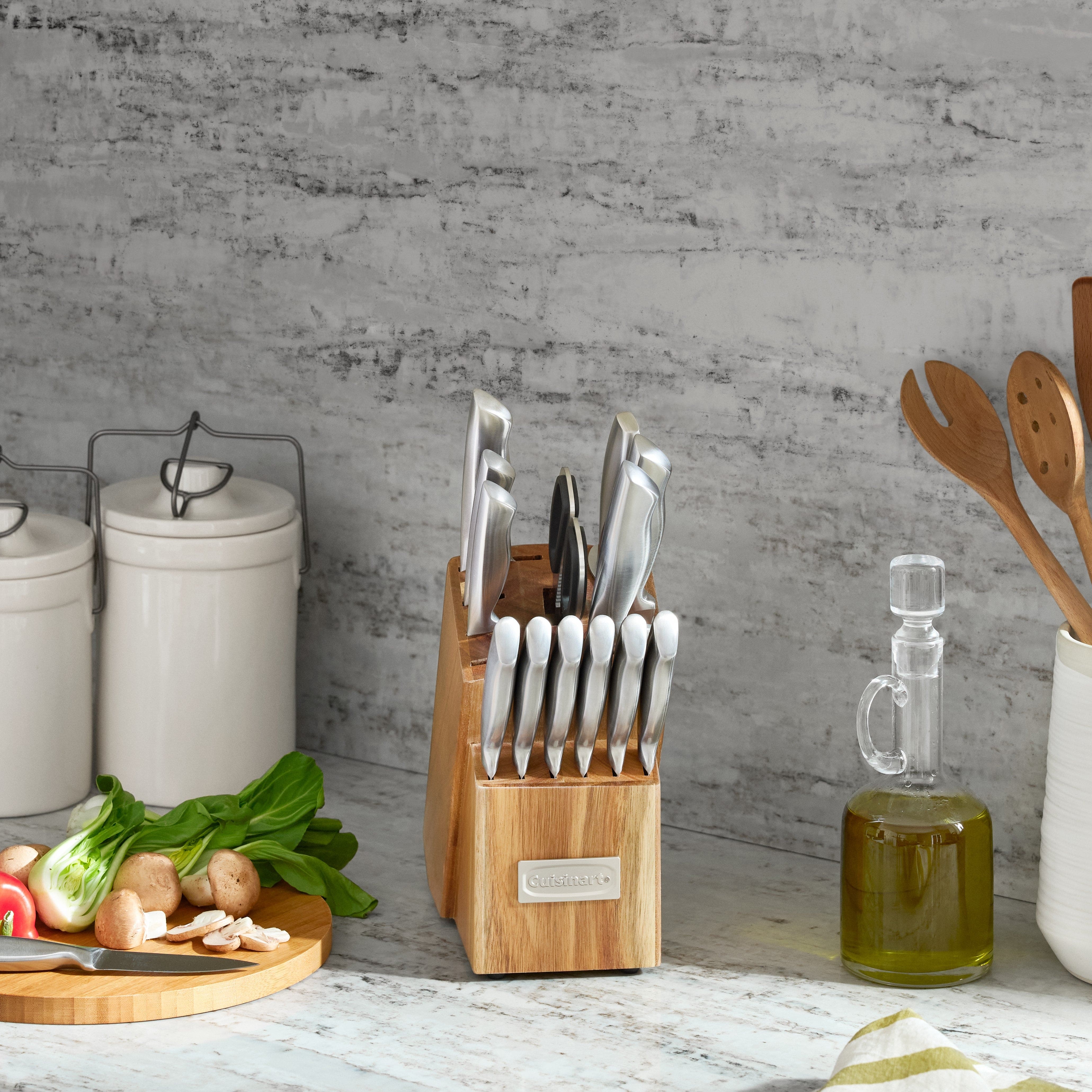 Cuisinart 15pc Elite Series Stainless Steel Block Set with Acacia Block, Silver