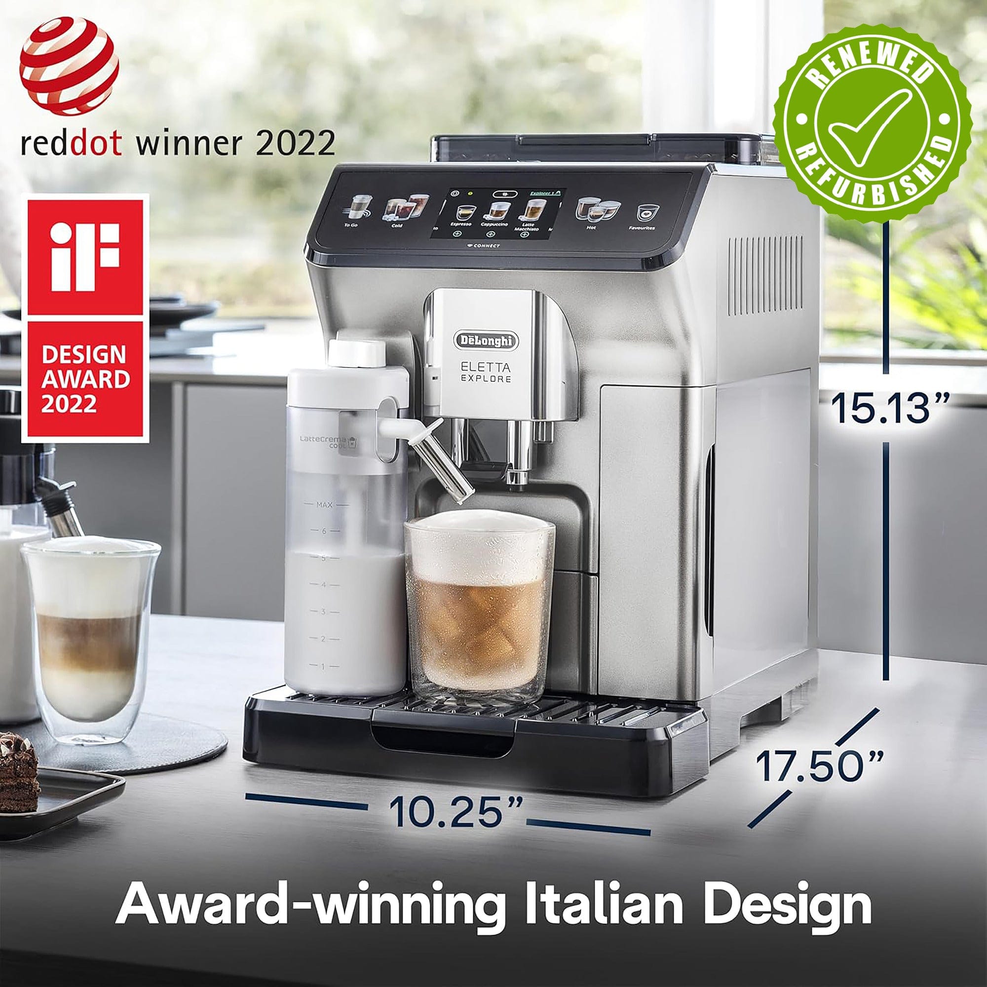 De'Longhi Eletta Explore Espresso Machine with Cold Brew, Hot & Cold Milk Frother - Certified Refurbished