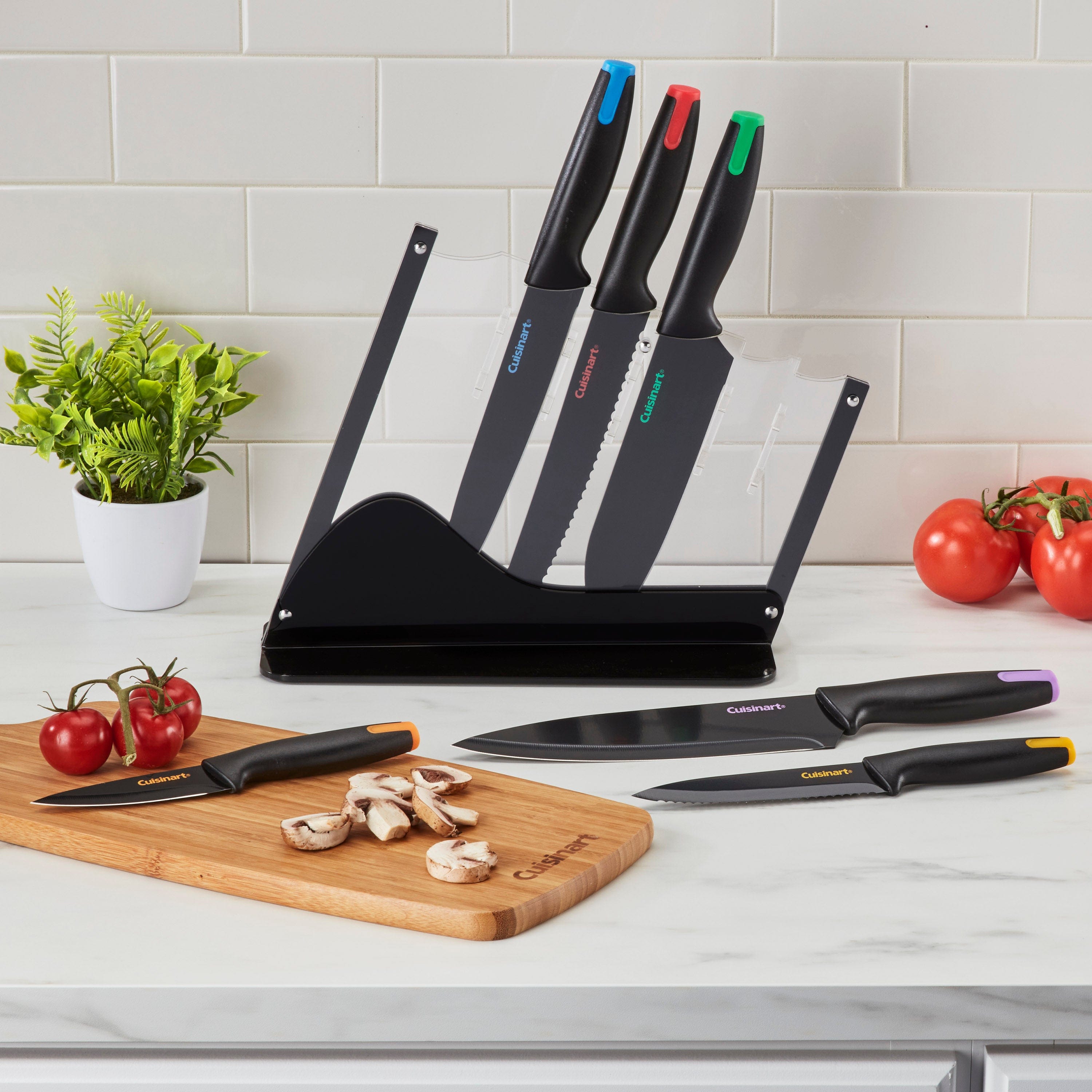 Cuisinart 7pc Ceramic Coated Cutlery Set in Acrylic Block, Multicolor