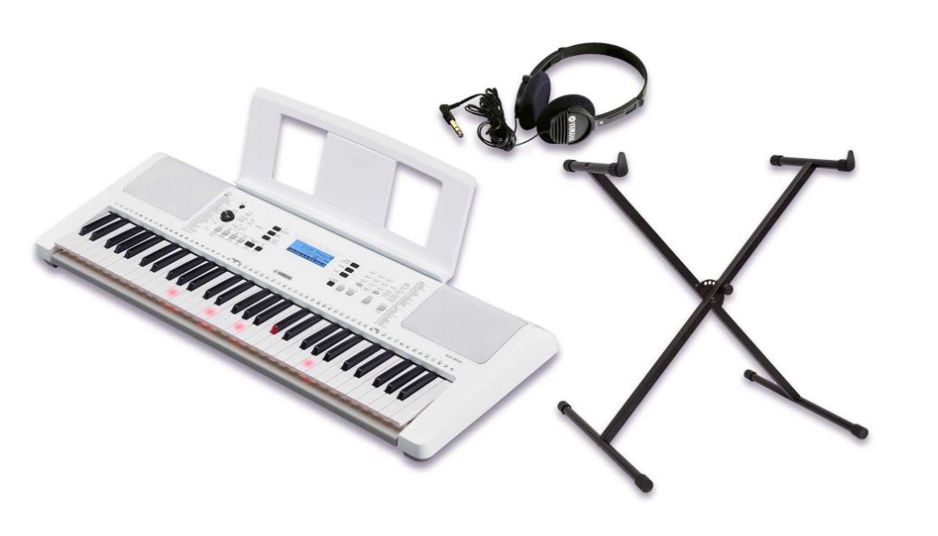 Yamaha EZ-300 Beginner's 61-Key Lighted Portable Musical Keyboard, Stand, Headphones & Power Adapter Bundle