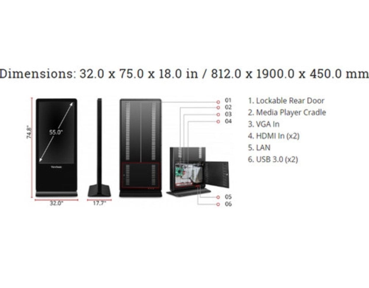 ViewSonic EP5540-R 55" 4K Ultra HD All-In-One Digital ePoster Kiosk Certified Refurbished