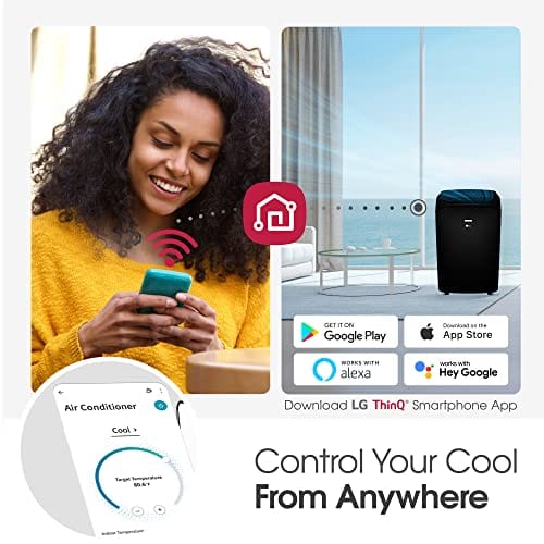 LG 8000 BTU DOE Smart Wi-Fi Portable Air Conditioner, 3-in-1, Cools 350 Sq Ft, Gray - Certified Refurbished