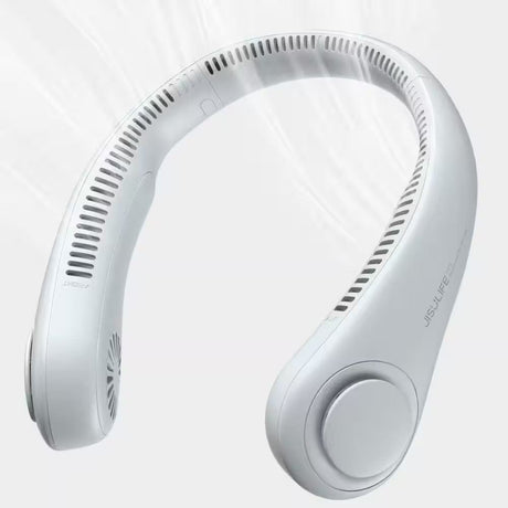 JisuLife Portable Neck Fan, Hands-Free Bladeless, 5-Speed, Wearable Personal Fan, Twistable, Rechargeable, White/Light Grey