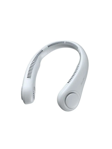 JisuLife Portable Neck Fan, Hands-Free Bladeless, 5-Speed, Wearable Personal Fan, Twistable, Rechargeable, White/Light Grey