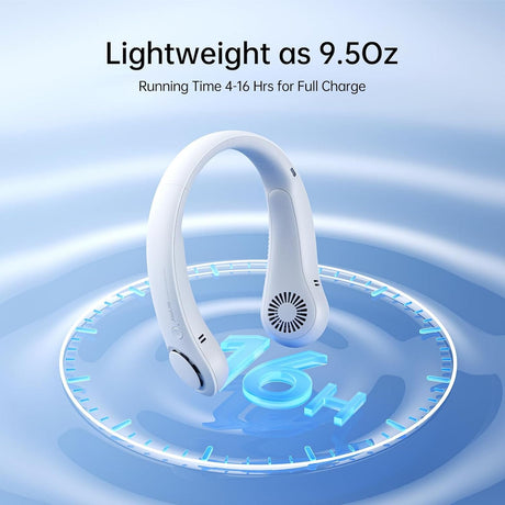 JisuLife Portable Neck Fan, Hands-Free Bladeless, 5-Speed, Wearable Personal Fan, Twistable, Rechargeable, White/Light Grey