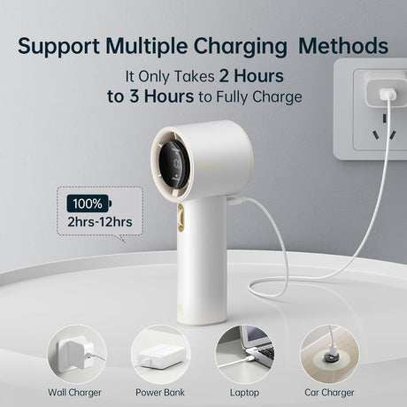 JisuLife Portable Handheld Fan Pro 1S, 1-100 Speed, Adjustable Turbo Mini Rechargeable Personal Fan, White