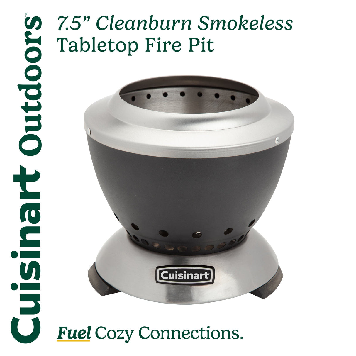 Cuisinart 7.5” Cleanburn Smokeless Table Top Fire Pit, Silver & Black