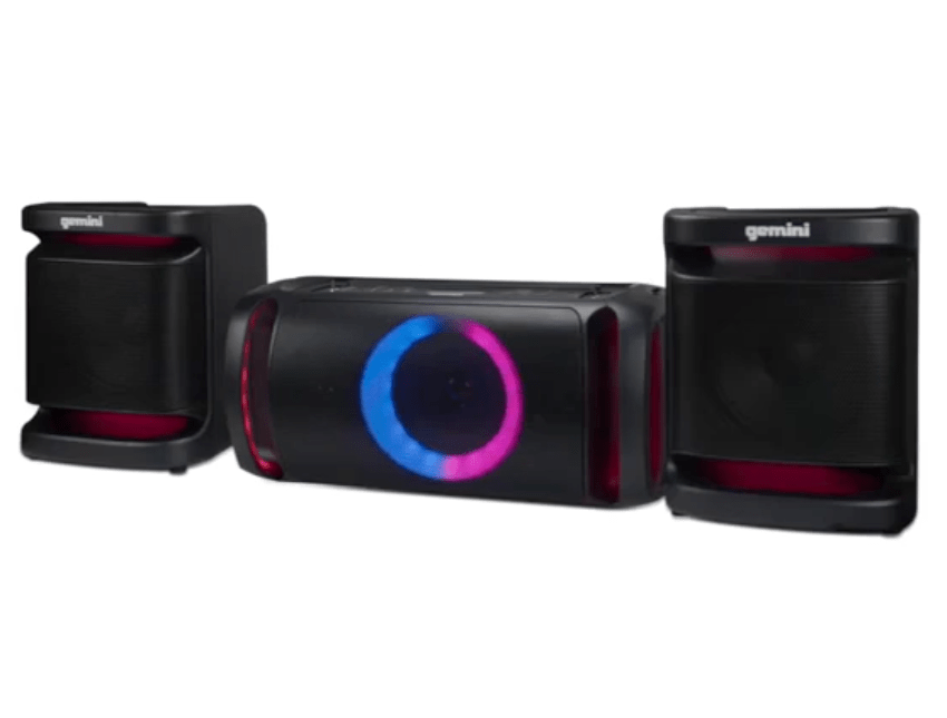 Gemini Home Stereo System with LED Party Lighting, PA / Karaoke System, 2000 Watts, Bluetooth, 8" Dual Subwoofers, Black