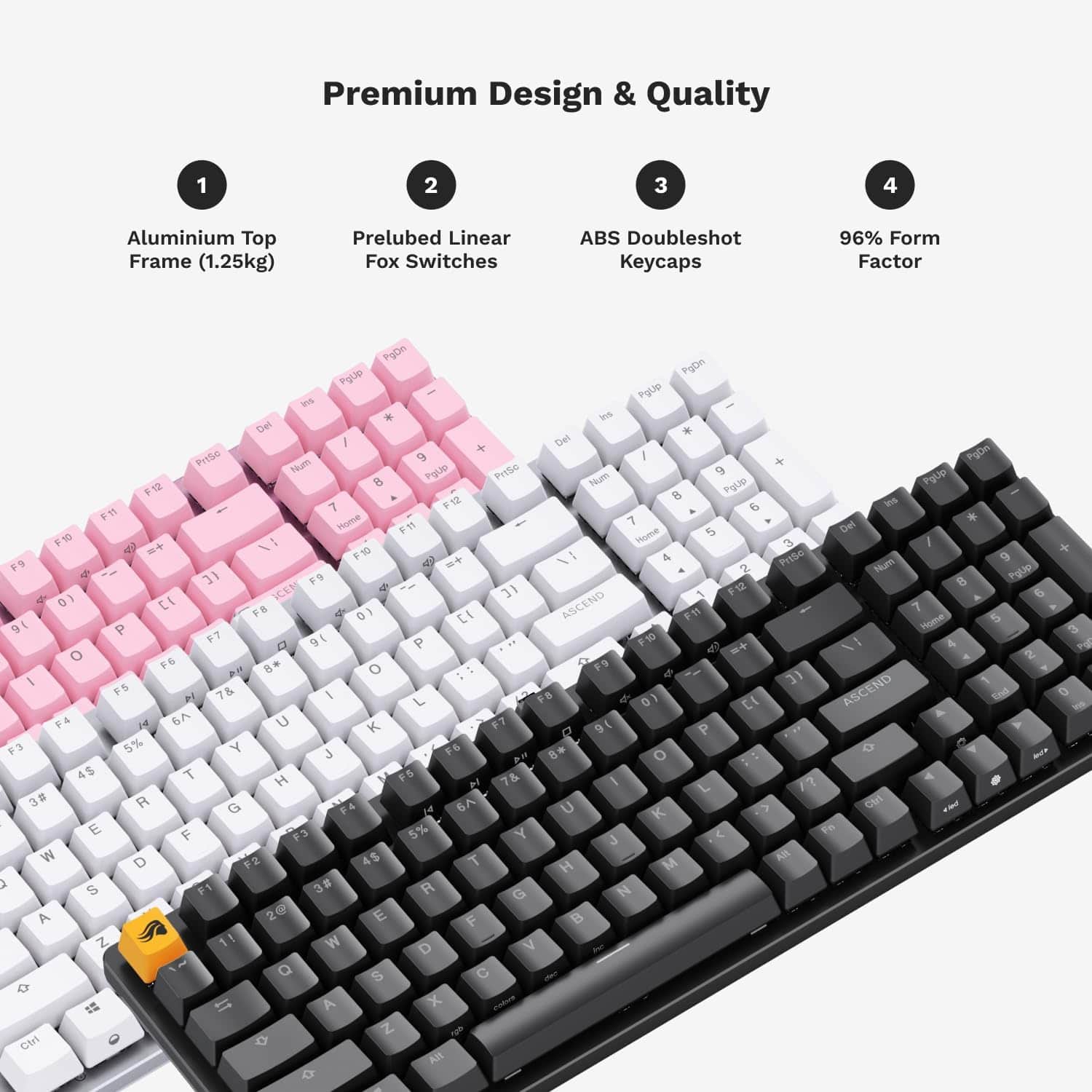 Glorious GMMK 2 Fox 96% Full Size Wired Mechanical Linear Switch Prebuild Gaming Keyboard, Black - Certified Refurbished