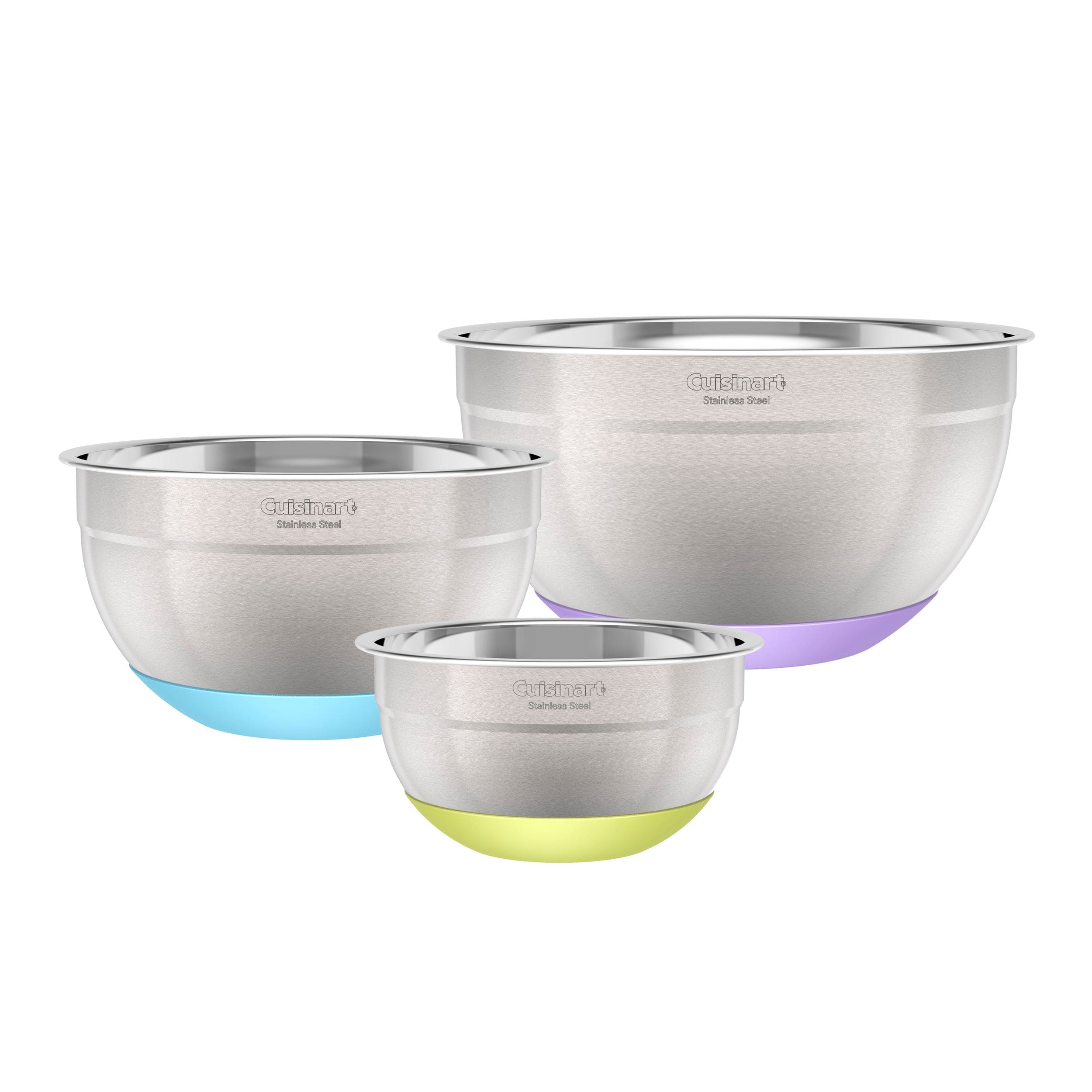 Cuisinart Stainless Steel Mixing Bowls with Non-slip Base (Set of 3), Multicolor