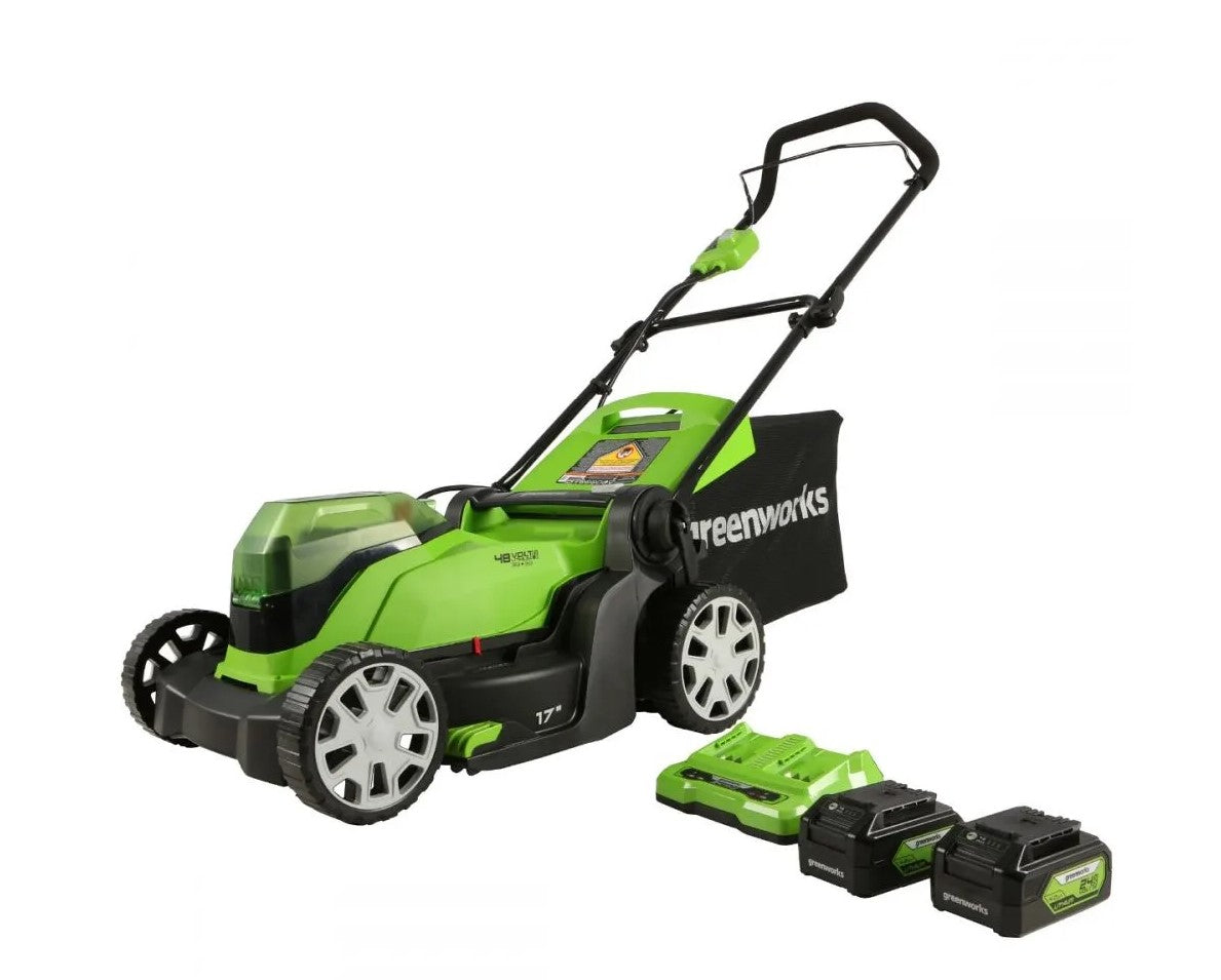 Greenworks GW2526302AZ 2 x 24V (48V) 17" Lawn Mower, 2 x 24V 4Ah Batteries and Dual Port Charger Included, MO48B2210