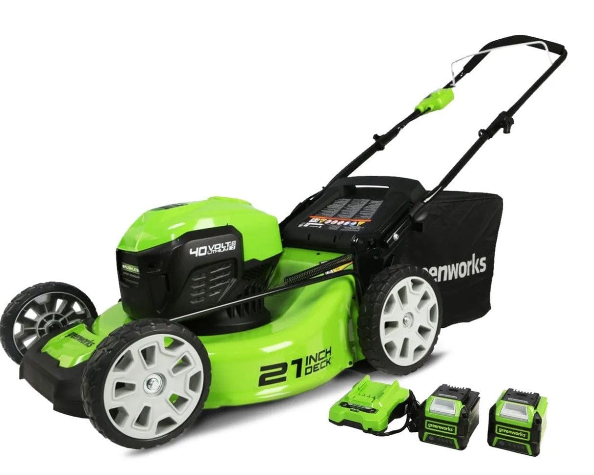 Greenworks 40V 21" Brushless Lawn Mower, 4Ah and 2Ah USB Batteries and Charger Included MO40L4210