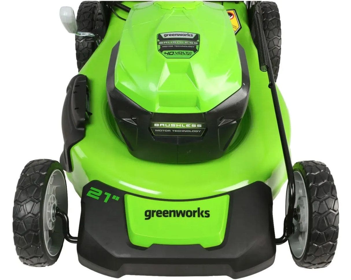 Greenworks 40V 21" Brushless Lawn Mower, 4Ah and 2Ah USB Batteries and Charger Included MO40L4210