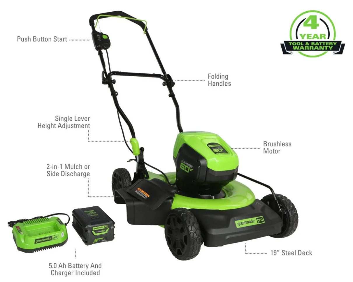 Greenworks GW2531802 60V 5.0Ah 19-in. Mower with Battery