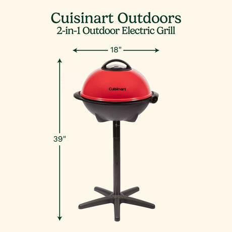 Cuisinart Portable 2-in-1 Indoor/Outdoor Electric Grill, Red