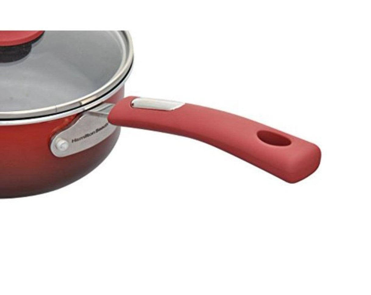 Hamilton Beach 12 Piece Non-Stick Interior Soft Touch Handles Aluminum Cookware Set, Gradient Red