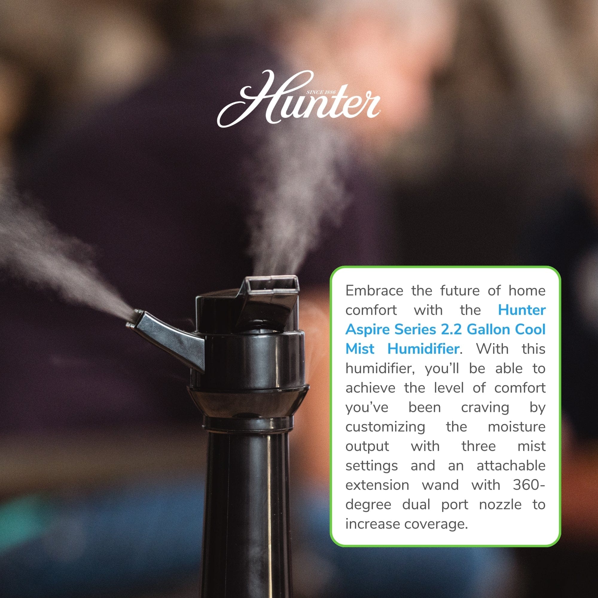 Hunter Aspire Ultrasonic 2.25 Gal Cool Mist Humidifier, Ultrasonic Cool Mist, HHU400