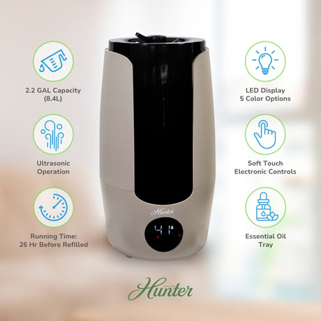 Hunter Aspire Ultrasonic 2.25 Gal Cool Mist Humidifier, Ultrasonic Cool Mist, HHU400
