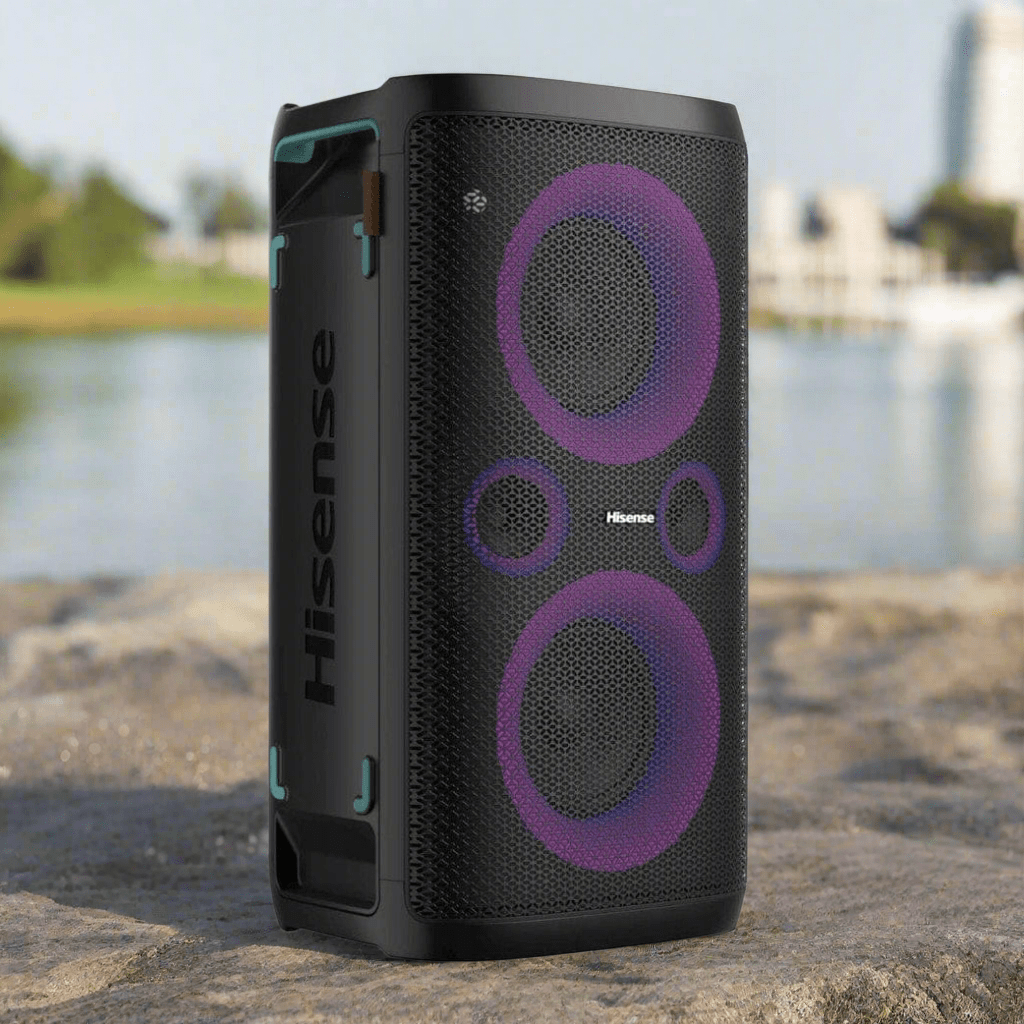 Hisense Lighted Portable Ultimate Outdoor/Indoor Party Rocker Waterproof Speaker, 300 Watts, Bluetooth Wireless, Karaoke Mode, Black